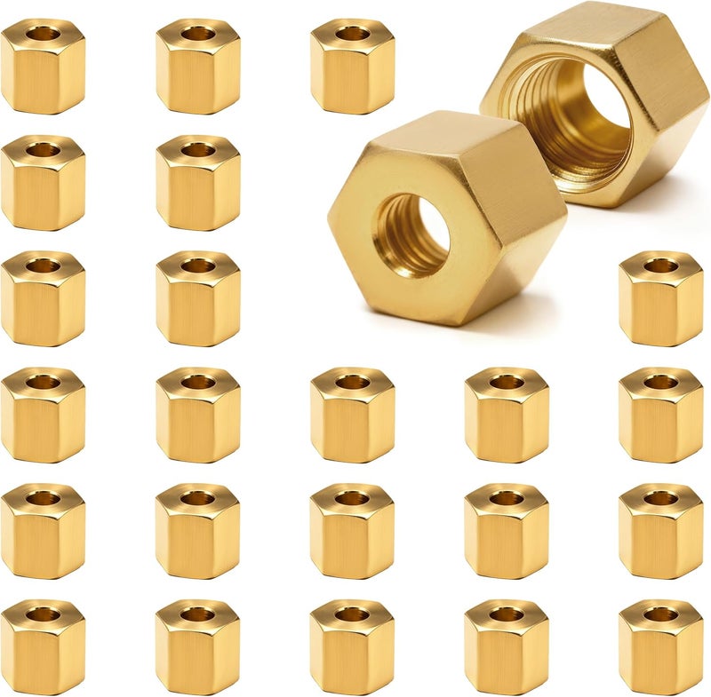 Siptenk 25PCS 3/16" Brass Compression Nuts, Brass Compression Fitting for Air Brake Lines, Water, Oil, Fuel Inert Gases Plumbing System - Image 1